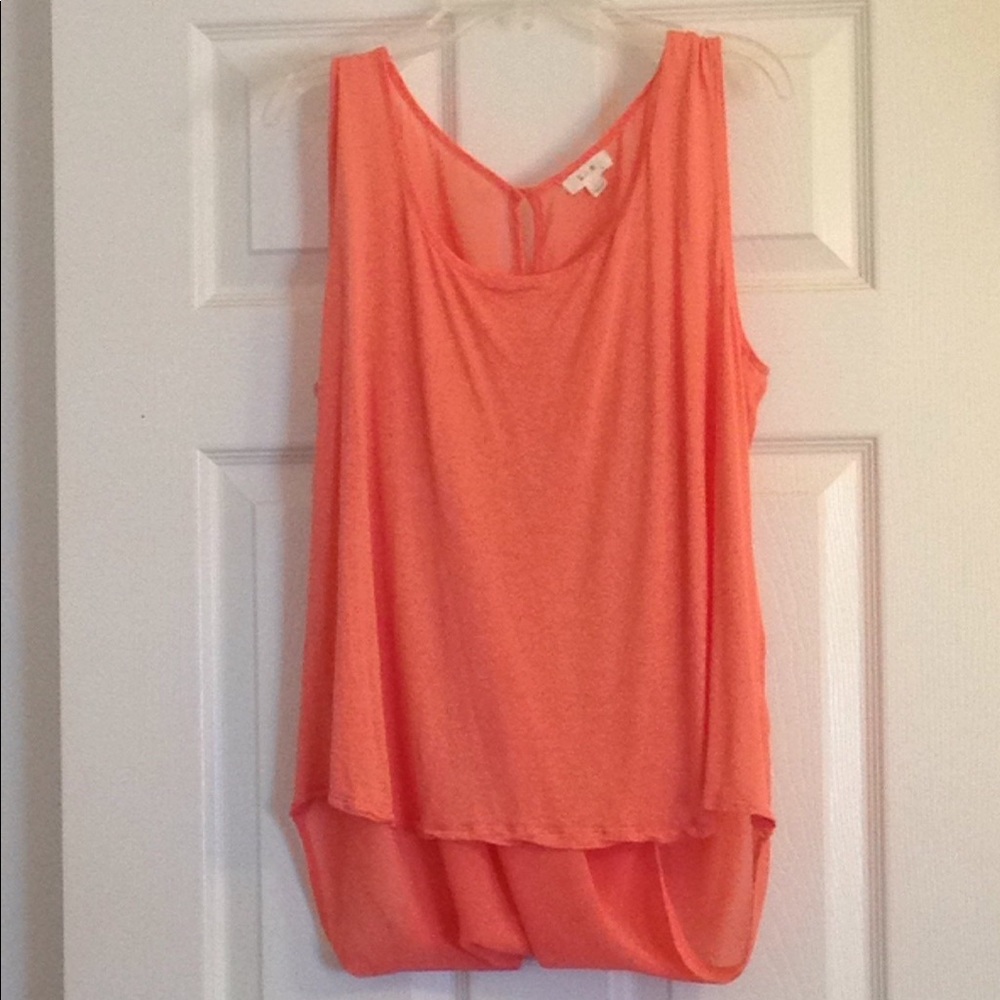 Coral high-low tank with sheer overlapping back